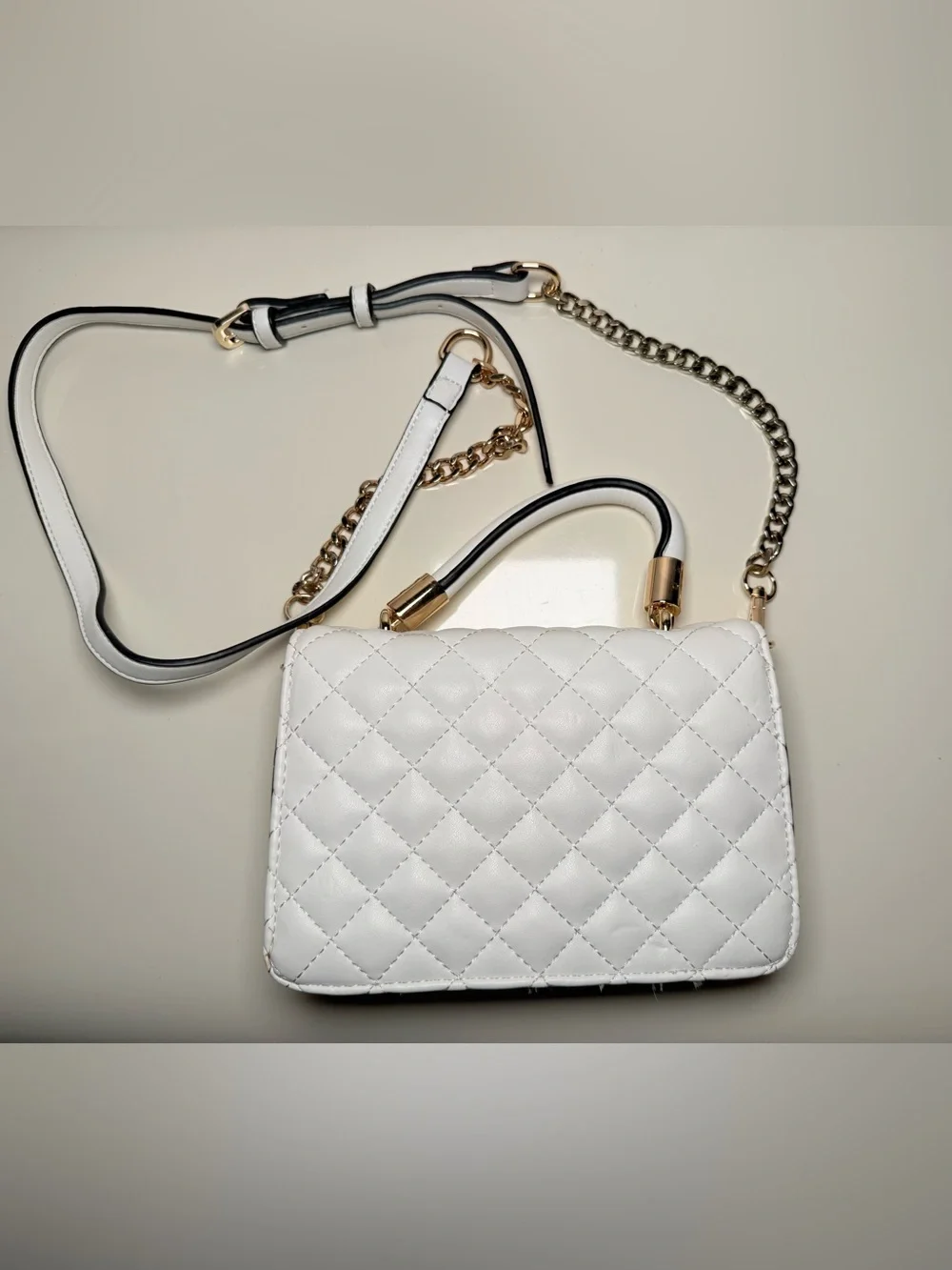 GUESS White Quilted Crossbody with Gold Chain Accents